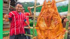 Insane Pig Cooked Whole in Thailand!! RARE Village Food with Karen Tribe!!