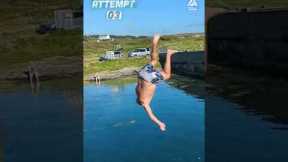 Old Man Successfully Back Flips Off Bridge After Multiple Attempts | Don't Quit #extremesports