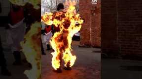 Stuntman Gets Lit on Fire and Walks Through Movie Set | People Are Awesome