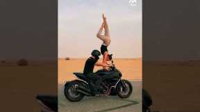 Woman Does Handstand on Moving Motorcycle | People Are Awesome #shorts