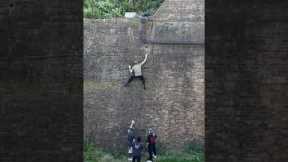 Toby catapult escape from a moat. Full video on our channel #storror #parkour