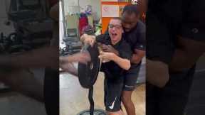 Gym Instructor Helps Boy With Cerebral Palsy Workout | People Are Awesome #shorts