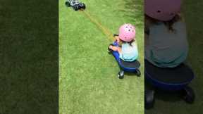 Crazy Dad Hacks: HUGE RC Buggy Pulls Kids on Ride-On Toy! 🏎️🔗👧💨