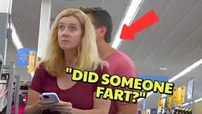 Lady jumps when man farts at Walmart! - THE POOTER - Farting at Walmart